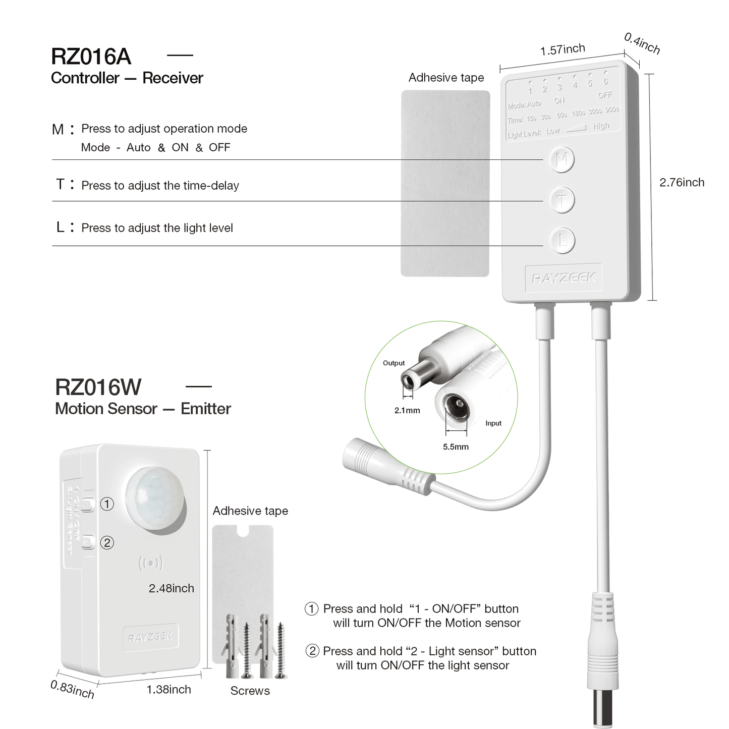 Kit: RZ016A Low Voltage Controller + RZ016W Wireless Motion Sensor