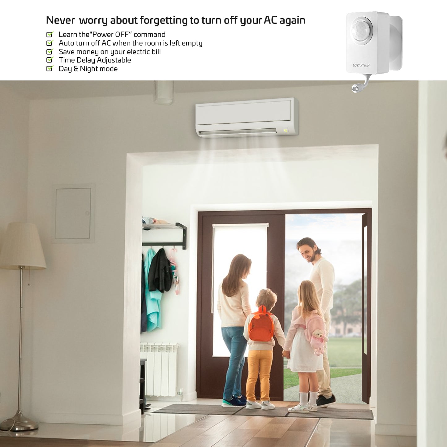 Rayzeek RZ050-DS Air Conditioner Motion Sensor Controller Kit with Door Sensor