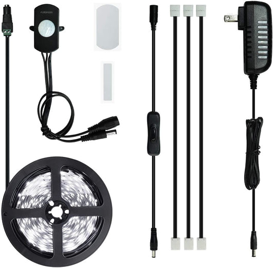 Rayzeek 可调光 PIR 动作传感器 LED 灯带,带美国适配器,6米冷白光