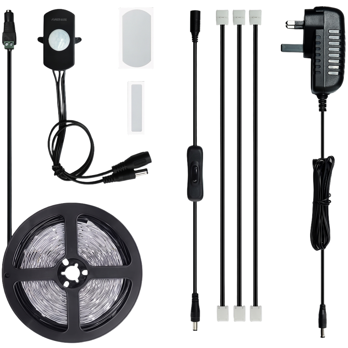 Motion sensor strip light cool white UK - cool white UK kit contents