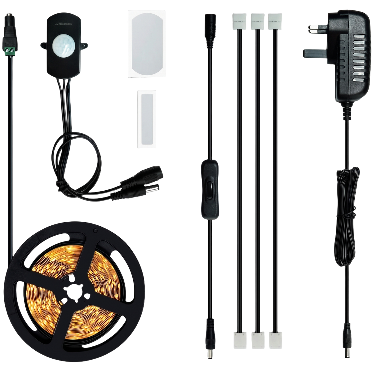 Motion sensor strip light warm white UK - warm white UK kit contents
