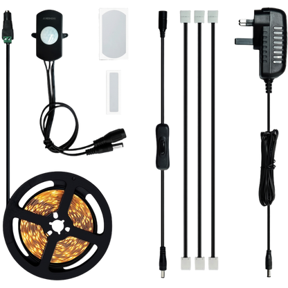 Motion sensor strip light warm white UK - warm white UK kit contents