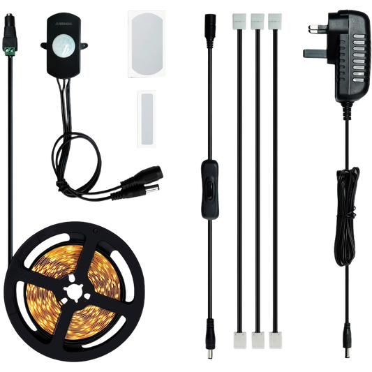 Motion sensor strip light warm white UK - warm white UK kit contents