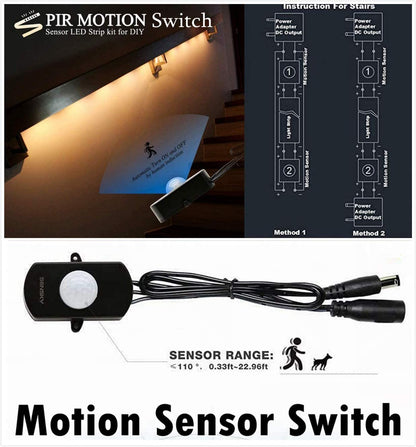 Rayzeek Dimmable PIR Motion Sensor LED Strip Lighting with US Adapter, 6M Warm White